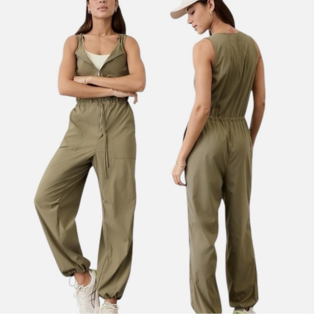 Athleta Olive Green Sleeveless Utility Jumpsuit